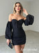 Sexy Black Special Fabric Sweetheart Sheath Mini Dresses/ Homecoming Dresses With Long Sleeves, PD3535