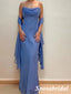 Elegant Chiffon Spaghetti Straps Sleeveless Mermaid Long Prom Dresses, PD3878