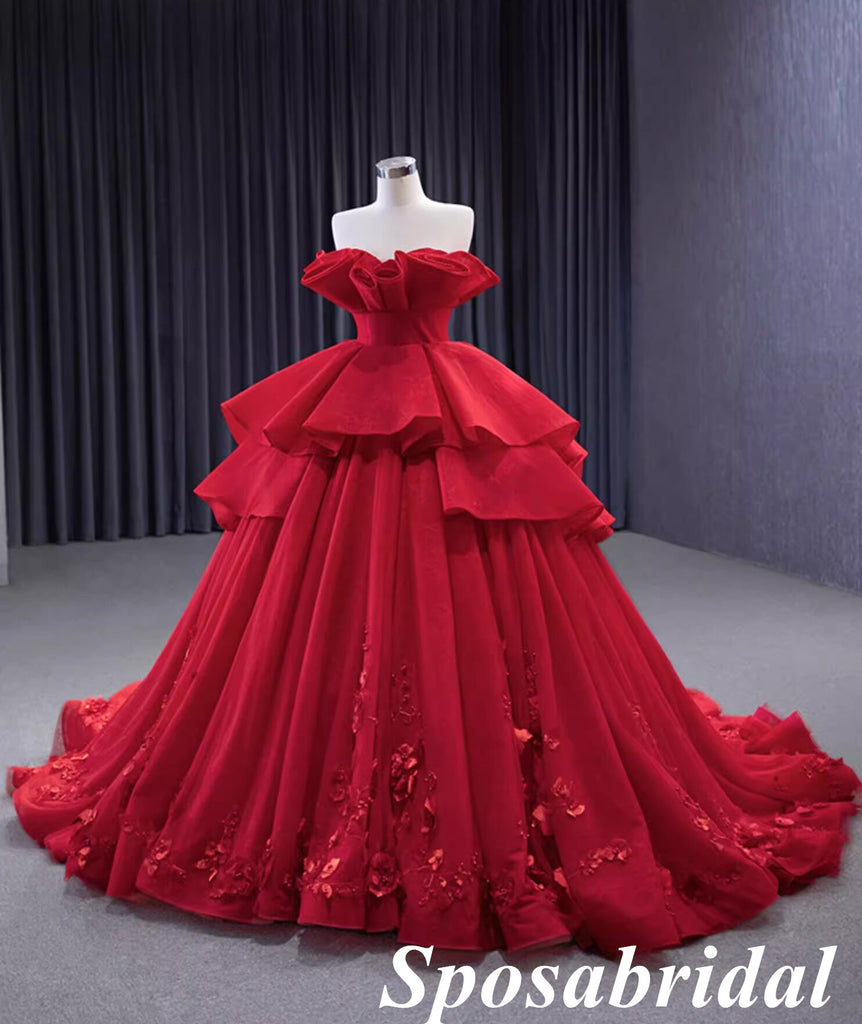 Elegant Red Oganza Sweetheart Sleeveless A-Line Ball Gown Long Prom Dress Formal Party Dress, PD3988