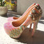 Handmade High Heels Round Toe Pink Crystal Wedding Shoes, S0041