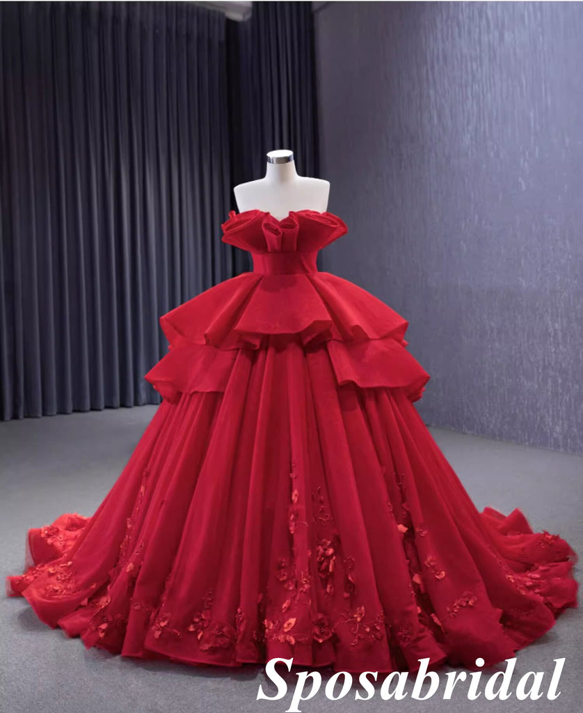 Elegant Red Oganza Sweetheart Sleeveless A-Line Ball Gown Long Prom Dress Formal Party Dress, PD3988