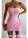 Sweetheart Pink Chiffon Sheath Mini Dresses/ Homecoming Dresses With Train, PD3565