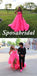 Newest Hot Pink Tulle Sweetheart V-Neck Sleeveless Side Slit A-Line Long Prom Dresses,PD3951