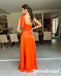 Sexy Orange Satin One Shoulder Sleeveless A-Line Long Prom Dresses, PD3877