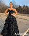 Shiny Black Spaghetti Straps V-Neck Sleeveless A-Line Long Prom Dresses,PD3952