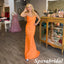 Sexy Orange Soft Satin Spaghetti Straps Sleeveless Mermaid Long Prom Dresses, PD3854
