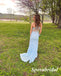 Sexy Blue Tulle And Lace Spaghetti Straps Sleeveless Side Slit Mermaid Long Prom Dresses, PD3942