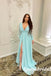 Elegant Chiffon Deep V-neck Long Sleeve Side Slit A-Line Long Prom Dresses, PD3806