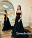 Sexy Black Tulle Sweetheart Sleeveless A-Line Long Prom Dresses , PD3814