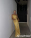 Sexy Gold Soft Satin One Shoulder Sleeveless Open Back Mermaid Long Prom Dresses, PD3855