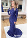 Sexy Sequin Round Neck Long Sleeves Backless Mermaid Long Prom Dresses, PD3750