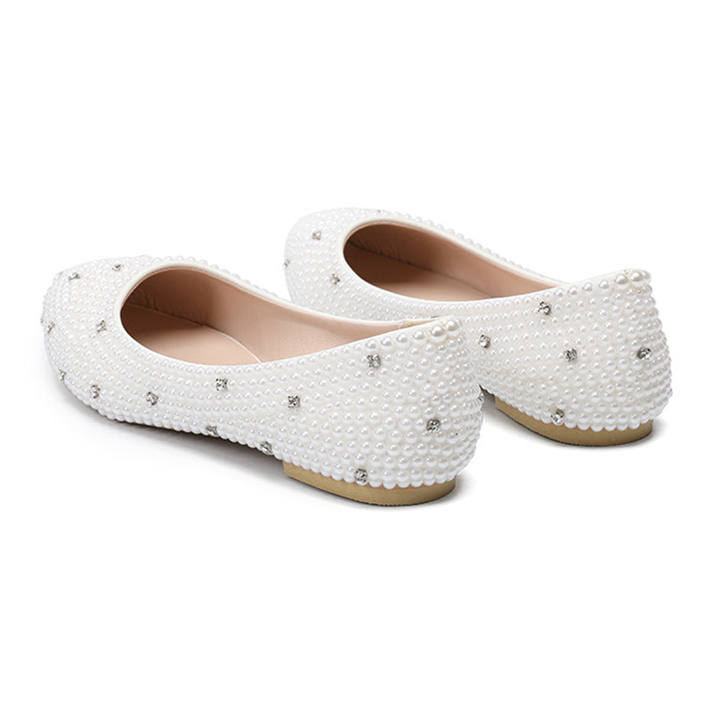 New Arrival White Pearl Sparkling Diamond Flat Shoes Wedding Shoes Flat Evening Shoes