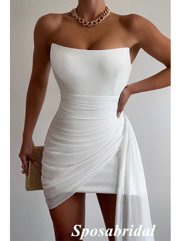 Sexy White Chiffon Sweetheart Sleeveless Short Prom Dresses/Homecoming Dresses, PD3519