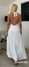 Sexy White Halter Deep V-Neck Sleeveless A-Line Maxi Prom Dress, PD4032