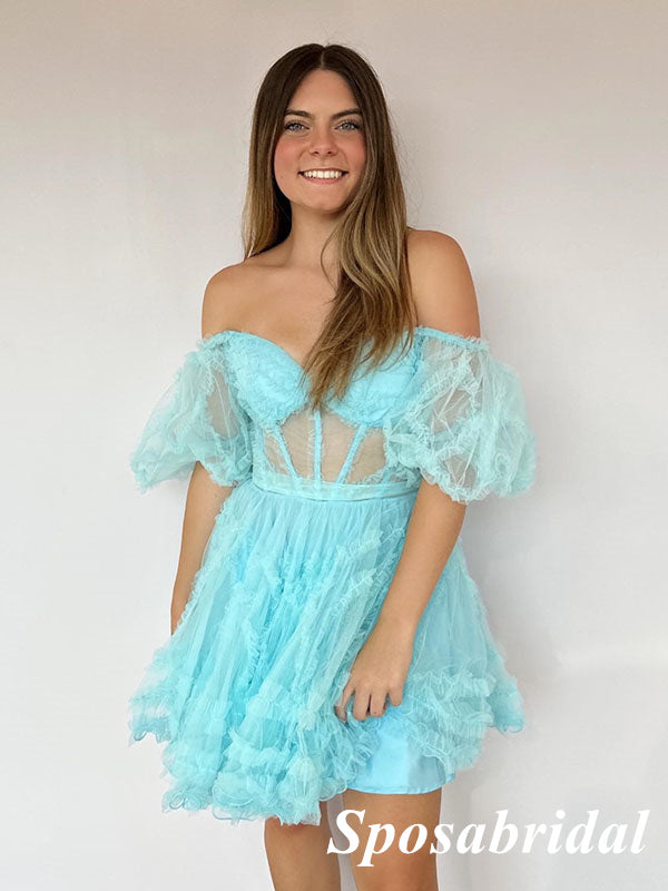 Sexy Tulle Off Shoulder A-Line Mini Dresses/ Homecoming Dresses, PD3586