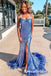 Sexy Sequin Spaghetti Straps Sleeveless Lace Up Back Side Slit Mermaid Long Prom Dresses, PD3731