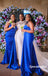 Elegant Royal-Blue Soft Satin One Shoulder Sleeveless Mermaid Floor Length Bridesmaid Dresses, BD3349