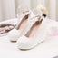 Buckle Wedge Lace White Wedding Shoes