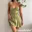 Sweety Green Elastic Satin Spaghetti Straps V-Neck A-Line Mini Dresses/ Homecoming Dresses, PD3548