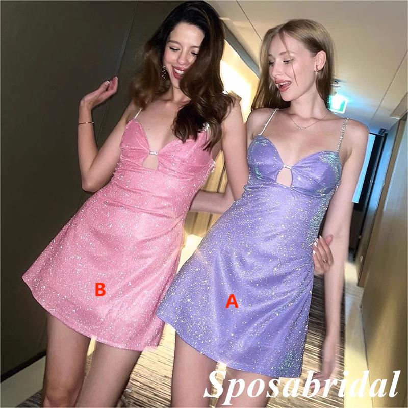 Sparkly Spaghetti Straps A-Line Mini Dresses/ Homecoming Dresses, PD3546