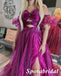 Sexy Special Fabric Sweetheart Side Slit A-Line Long Prom Dresses With Applique, PD3780