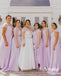 Elegant Pink Chiffon Short Sleeves A-Line Floor Length Bridesmaid Dresses With Lace, BD3326
