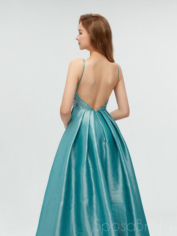 A-Line Spaghetti Straps Backless Blue Elegant Prom Dress, Bridesmaid Dresses, WG379