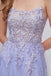 Lavender Spaghetti Straps Open Back Criss Cross Side-slit A-line Prom Dress, PD3570