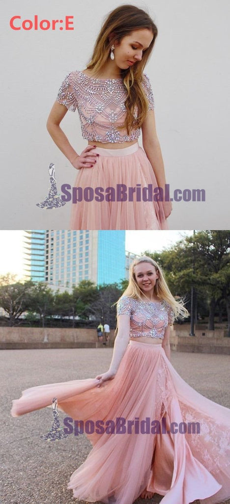 Tulle Two Piece High Neck Popular Custom Prom Dress, Party Dress, PD0320