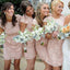 Blush Pink Cap Sleeve Round Neck Midi Lace Bridesmaid Dresses, WG116