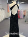 Sexy Black Sequin One Shoulder Backless Side Slit Mermaid Long Prom Dresses, PD3590