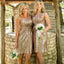 Mismatched Gold Sequin One Shoulder Shinning V-Neck Knee-Length Cheap Bridesmaid Dresses, WG122