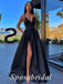 Sexy Satin Spaghetti Straps V-Neck Sleeveless Side Slit A-Line Long Prom Dresses,PD3692