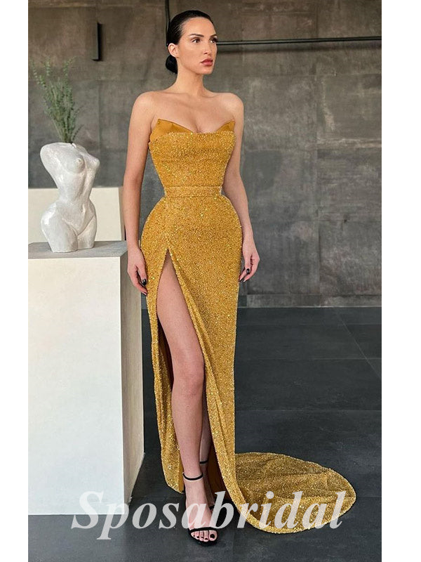 Sexy Sweetheart V-Neck sleeveless Side Slit Mermaid Long Prom Dresses,PD3651