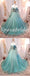 Elegant Tulle  V-Neck Long Sleeves A-Line Long Prom Dresses,PD3669