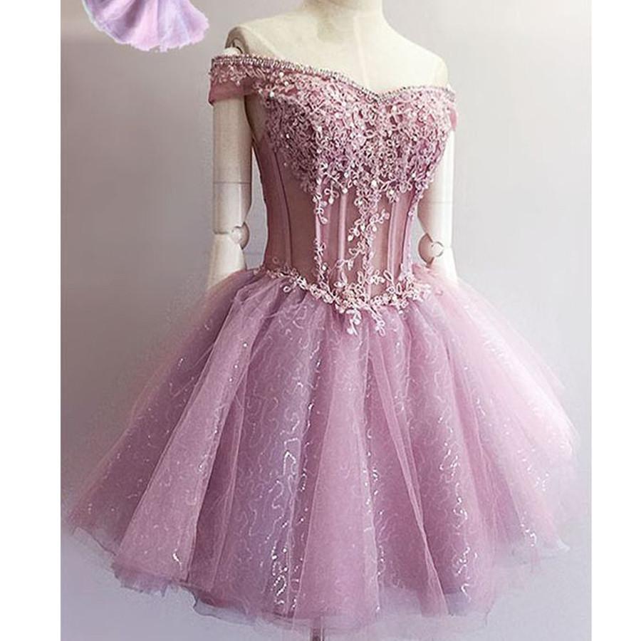 Charming Purple off shoulder see through charming unique style homecoming prom dresses, BD00150 - SposaBridal