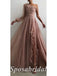 Elegant Tulle And Chiffon One Shoulder Long Sleeves Side Slit A-Line Long Prom Dresses,PD3641