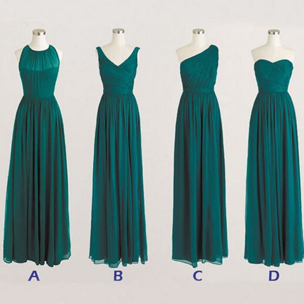 Best Sale Cheap Simple Mismatched Chiffon Formal Long Teal Green Bridesmaid Dresses, WG183 - SposaBridal