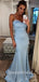Sexy Satin Spaghetti Srtraps V-Neck Sleeveless Mermaid Long Prom Dresses, PD3597