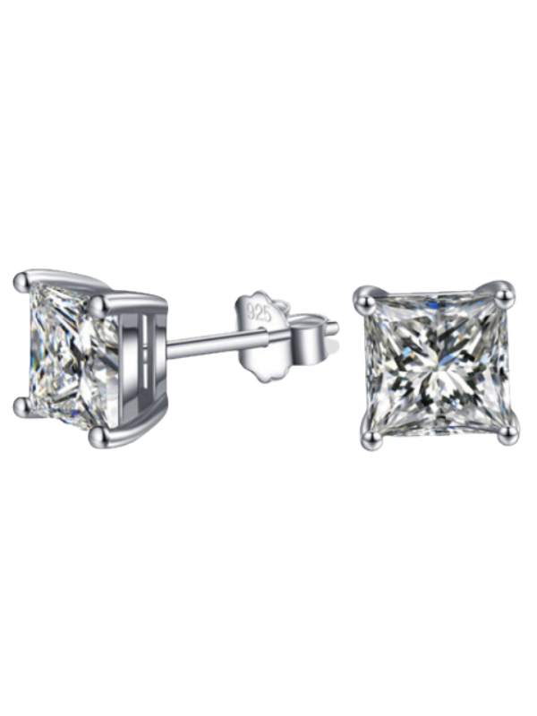 Platinum Plated Sterling Silver Cushion Cut Cubic Zirconia Stud Earrings, GIFT03