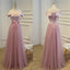 Long Off Shoulder Tulle with Lace Appliques Prom Dresses, Formal Bridesmaid Dresses , PD0347