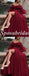 Elegant Tulle Off Shoulder Long sleeve Side Slit A-Line Long Prom Dresses,PD3653