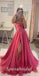 Sexy Spaghetti Straps V-Neck Sleeveless Side Slit A-Line Long Prom Dresses,PD3630