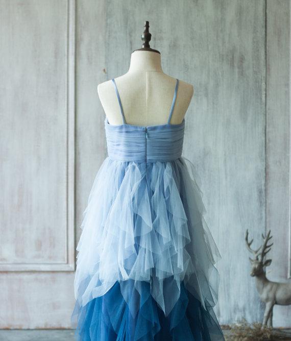 Unique Spaghetti Blue Tulle Flower Girl Dresses, Cheap Junior Bridesmaid Dresses, FG048