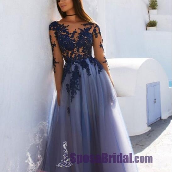 2019 Custom Formal Sexy Colorful Lace Long Sleeve Open Back  Long Evening Prom Dresses, PD0660 - SposaBridal