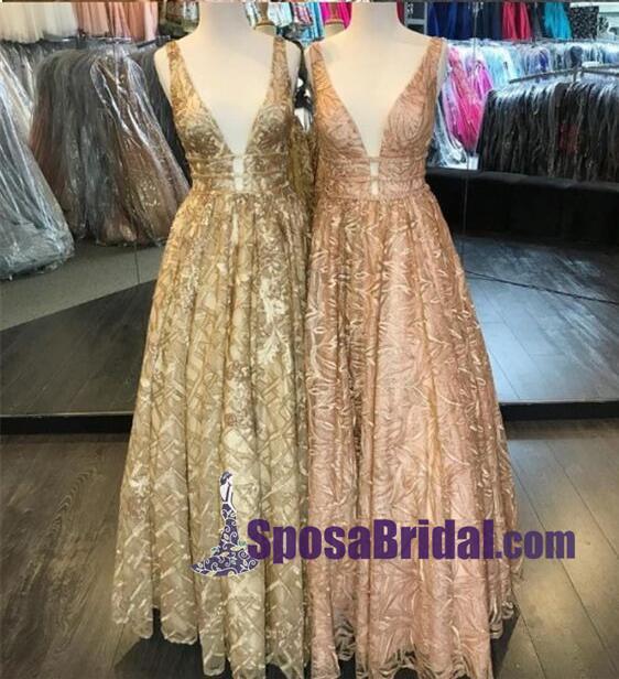 Long  Full Lace Floor-Length Prom Dresses, V-Neck Luxurious Modern Prom Dress, Evening Party Dresses, PD0722
