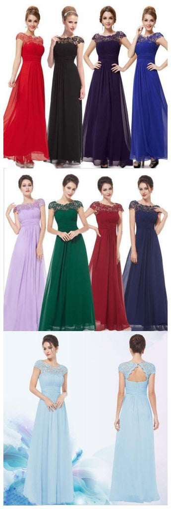 Colorful Chiffon Lace Applique A-line Floor-length Bridesmaid Dresses , wedding guest dress ,PD0298