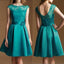 Junior Cap Sleeve Lace Top Satin Teal Green Knee-Length Inexpensive Bridesmaid Dress, WG37