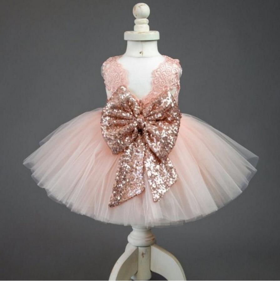 Pink Lace Tulle Bowknot Applique Flower Girl Dresses, Lovely Tutu Dresses, FGS004