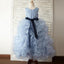 Dusty Blue Organza Floral Flower Girl Dresses With Belt, Little Girl Dresses, FG075